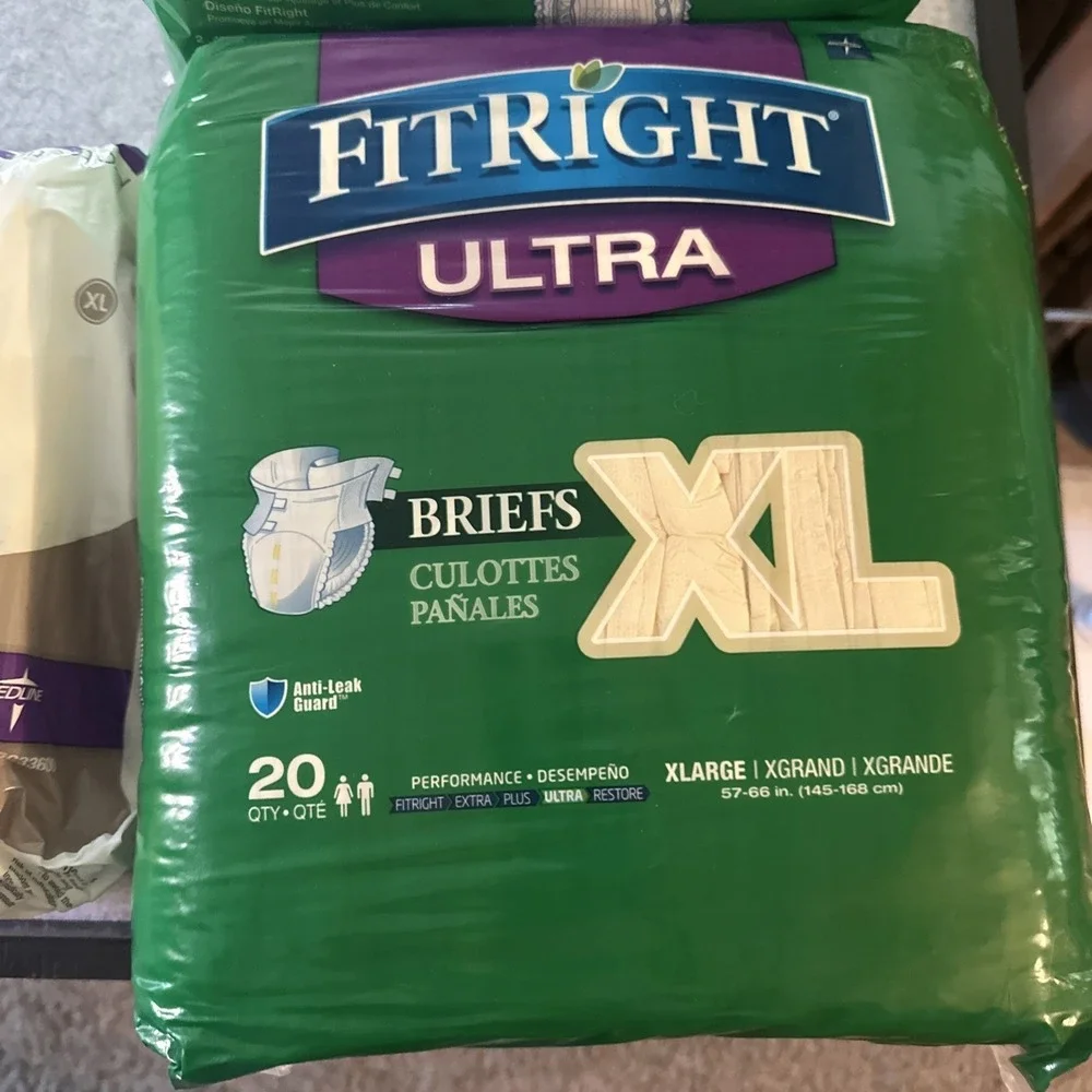 FitRight Medline Ultra Briefs XL 27 count And Protection Plus XL 11 Count